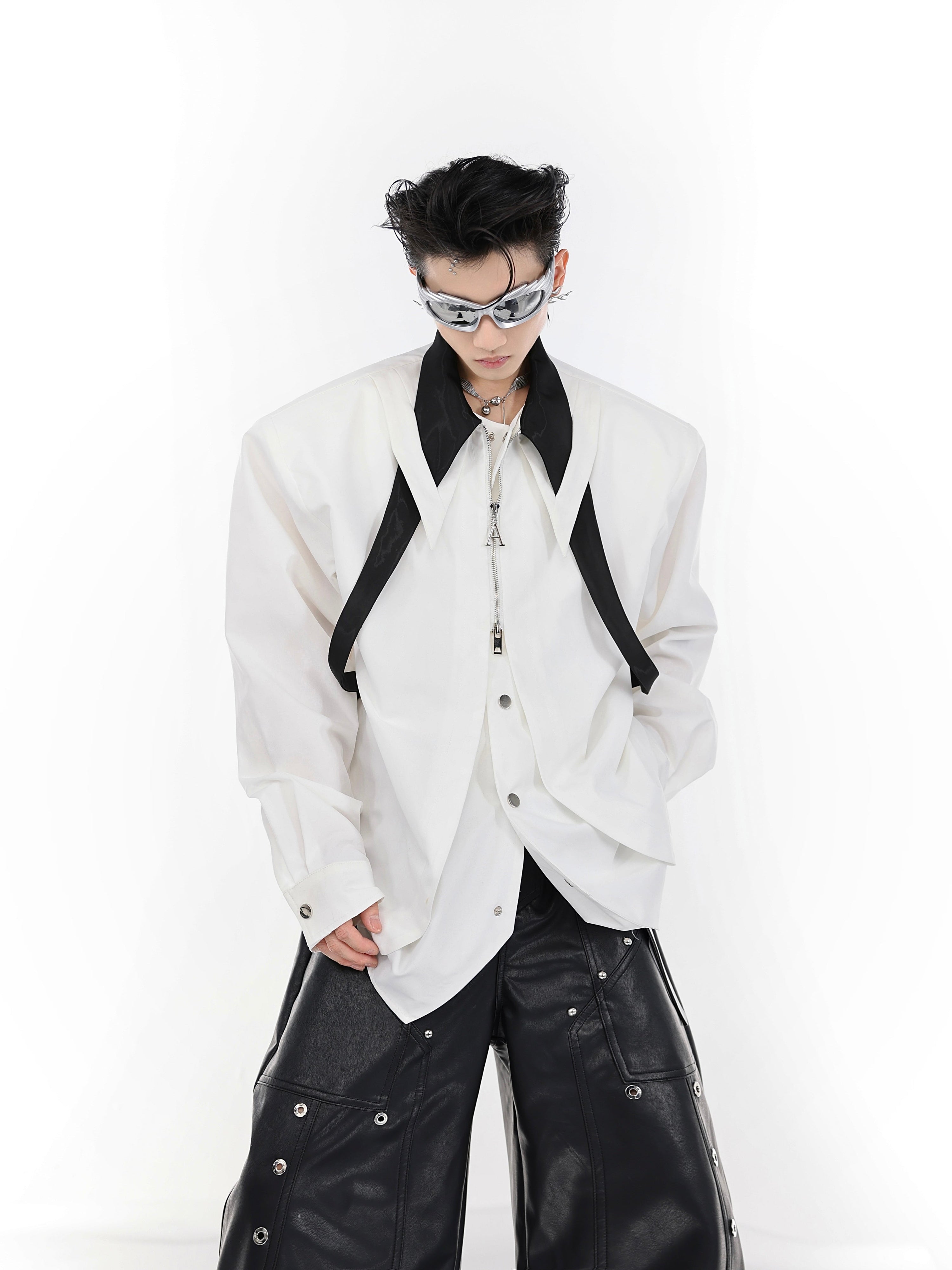 Camicia oversize a maniche lunghe con cravatta a strati