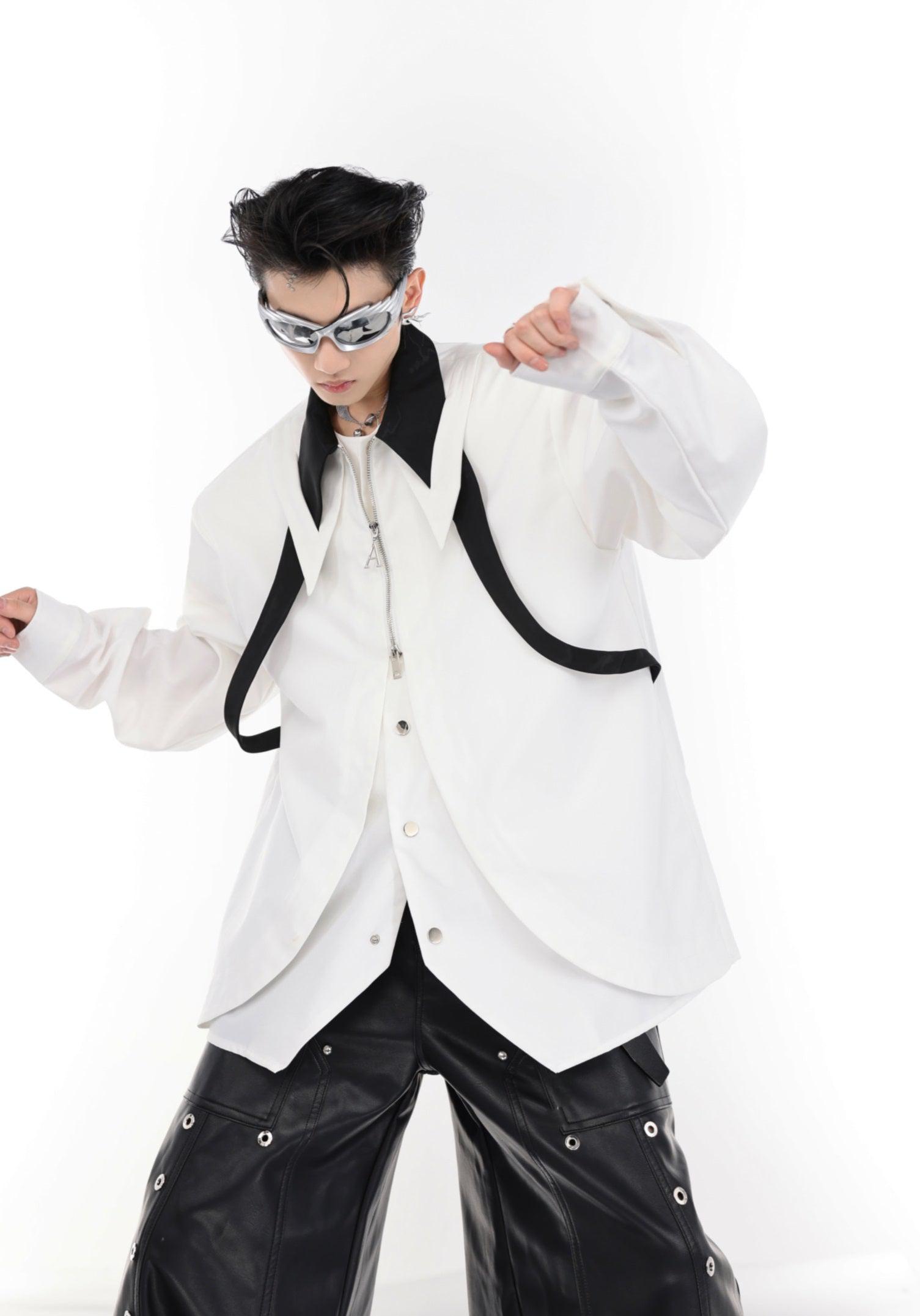 Camicia oversize a maniche lunghe con cravatta a strati