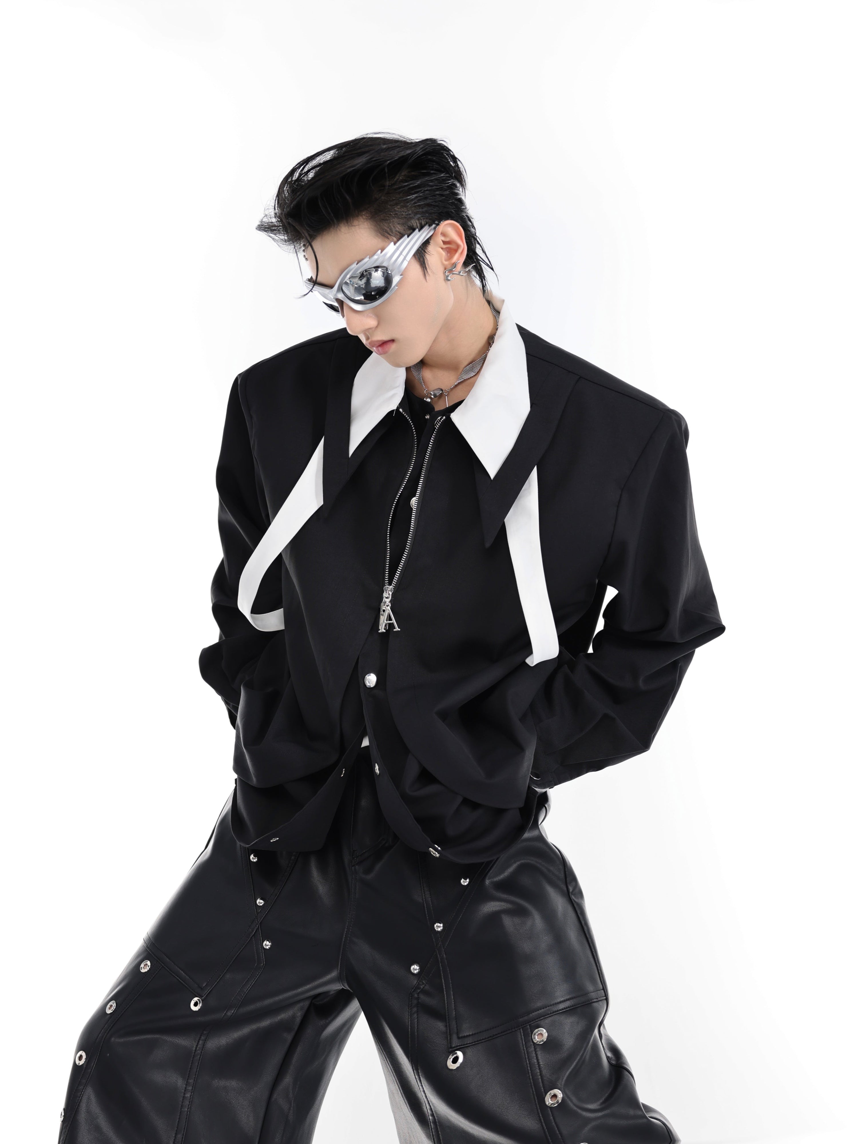 Camicia oversize a maniche lunghe con cravatta a strati