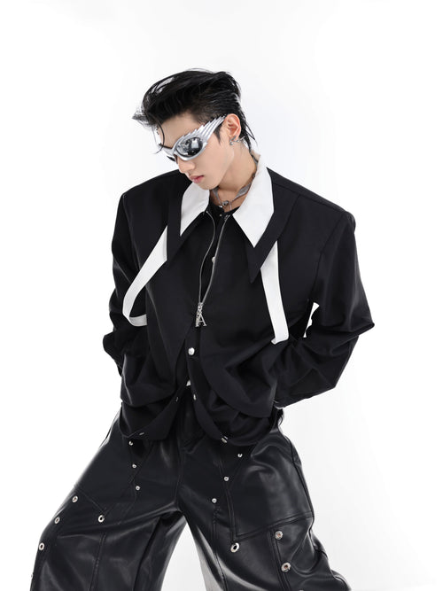 Oversize Tie Layered Long-sleeve Shirt - Black / M