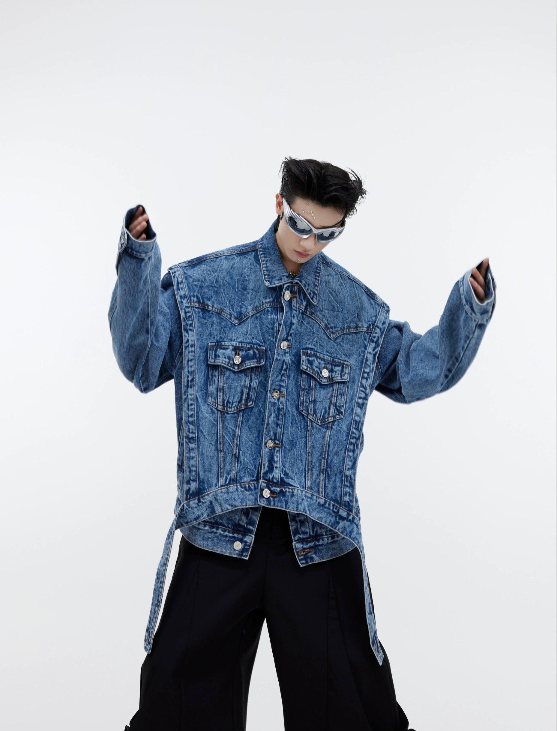 Oversize Two-piece Layered Denim Vest Jacket