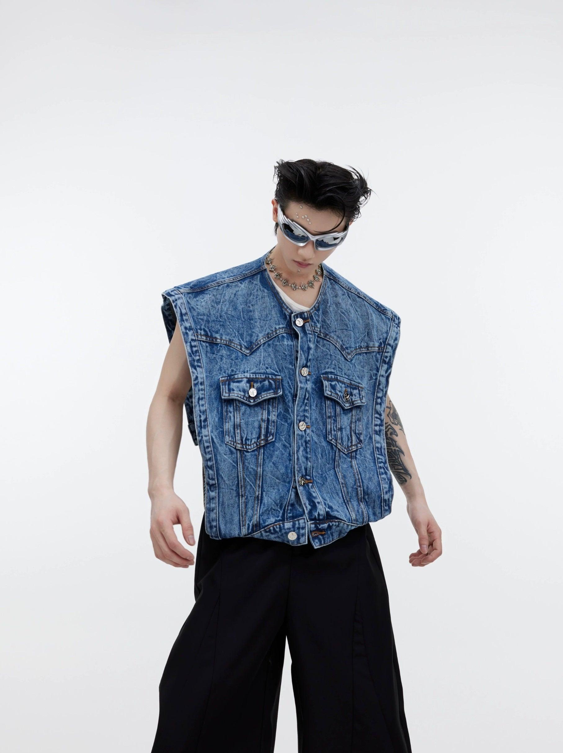 Oversize Two-piece Layered Denim Vest Jacket