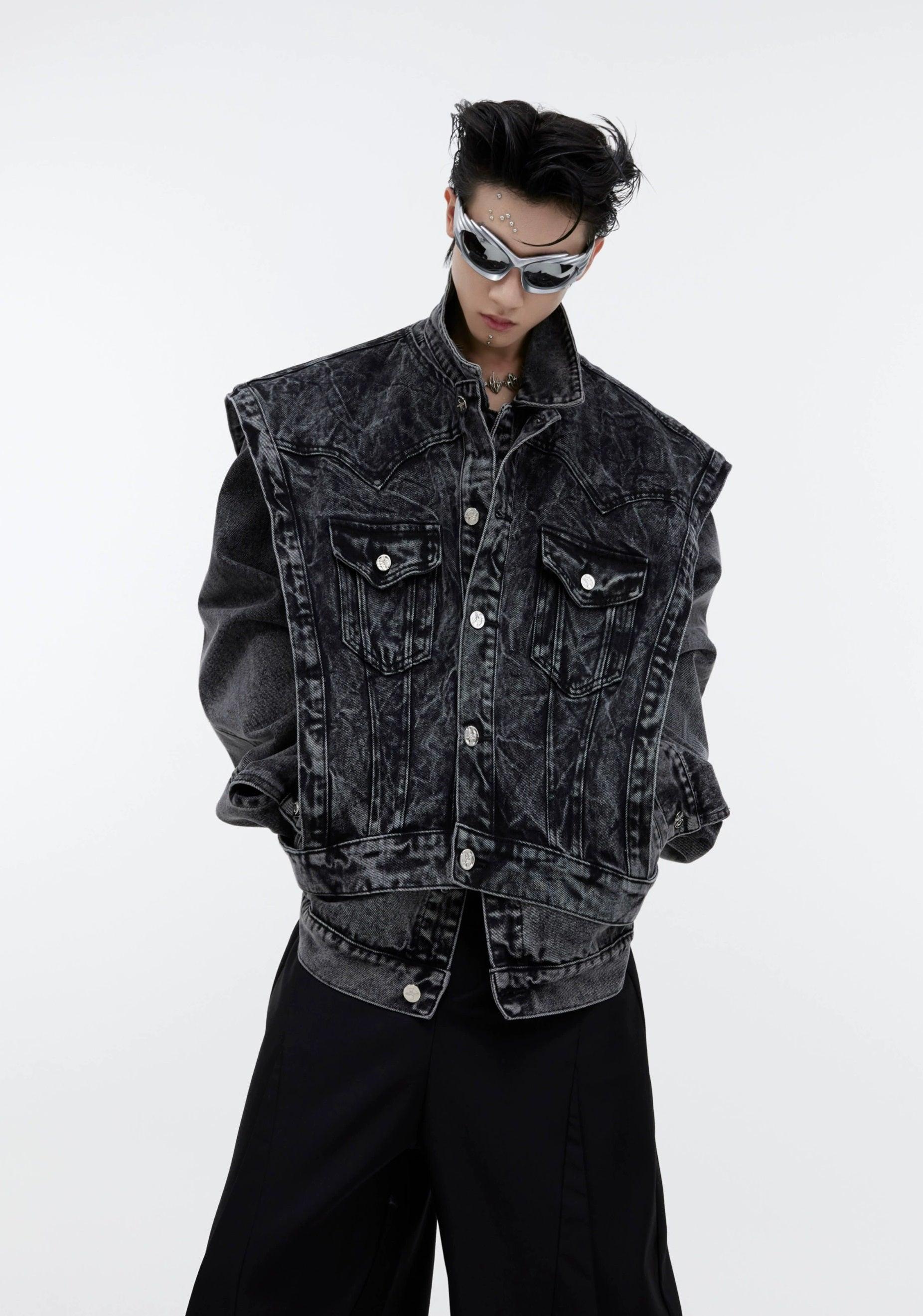 Oversize Two-piece Layered Denim Vest Jacket