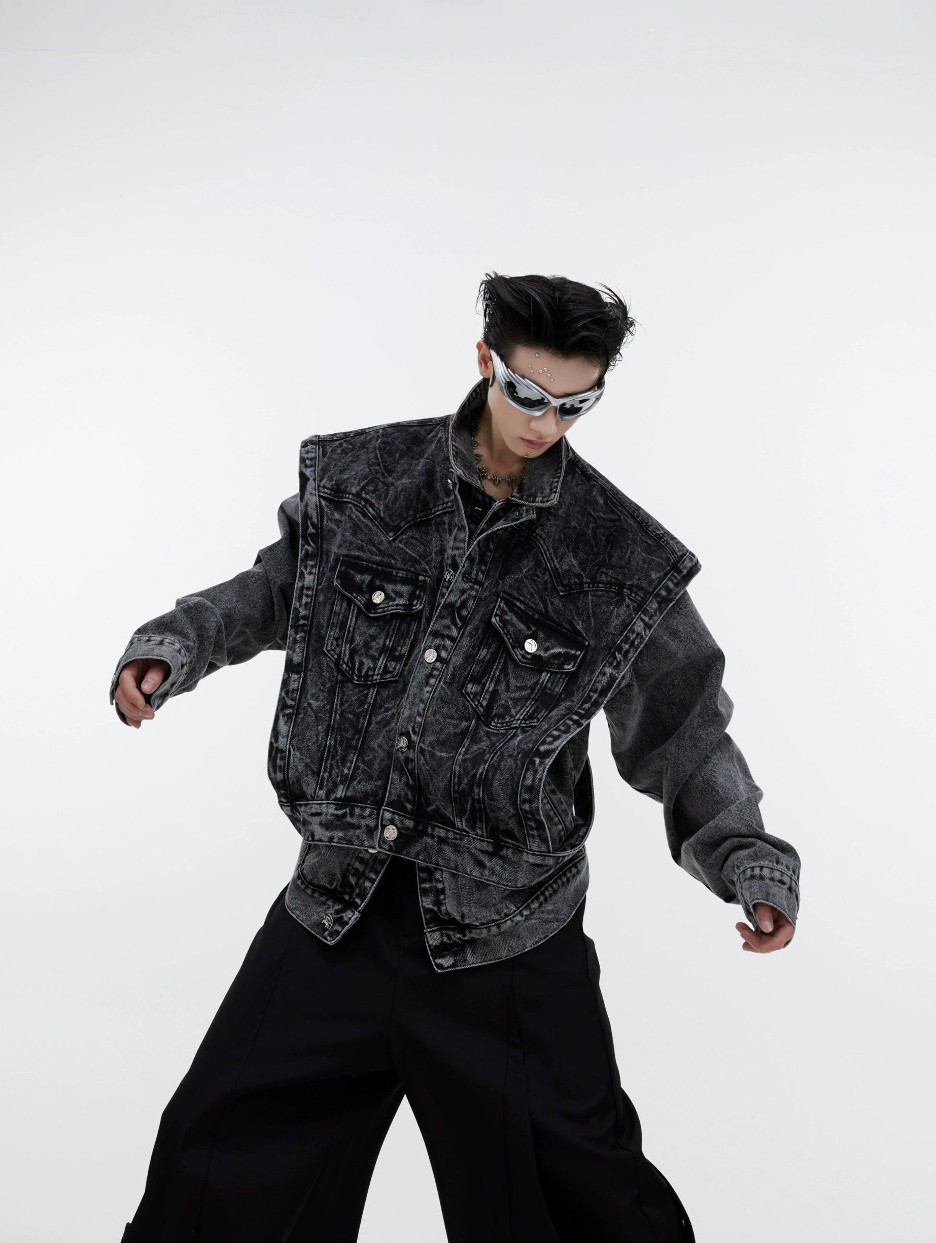 Oversize Two-piece Layered Denim Vest Jacket