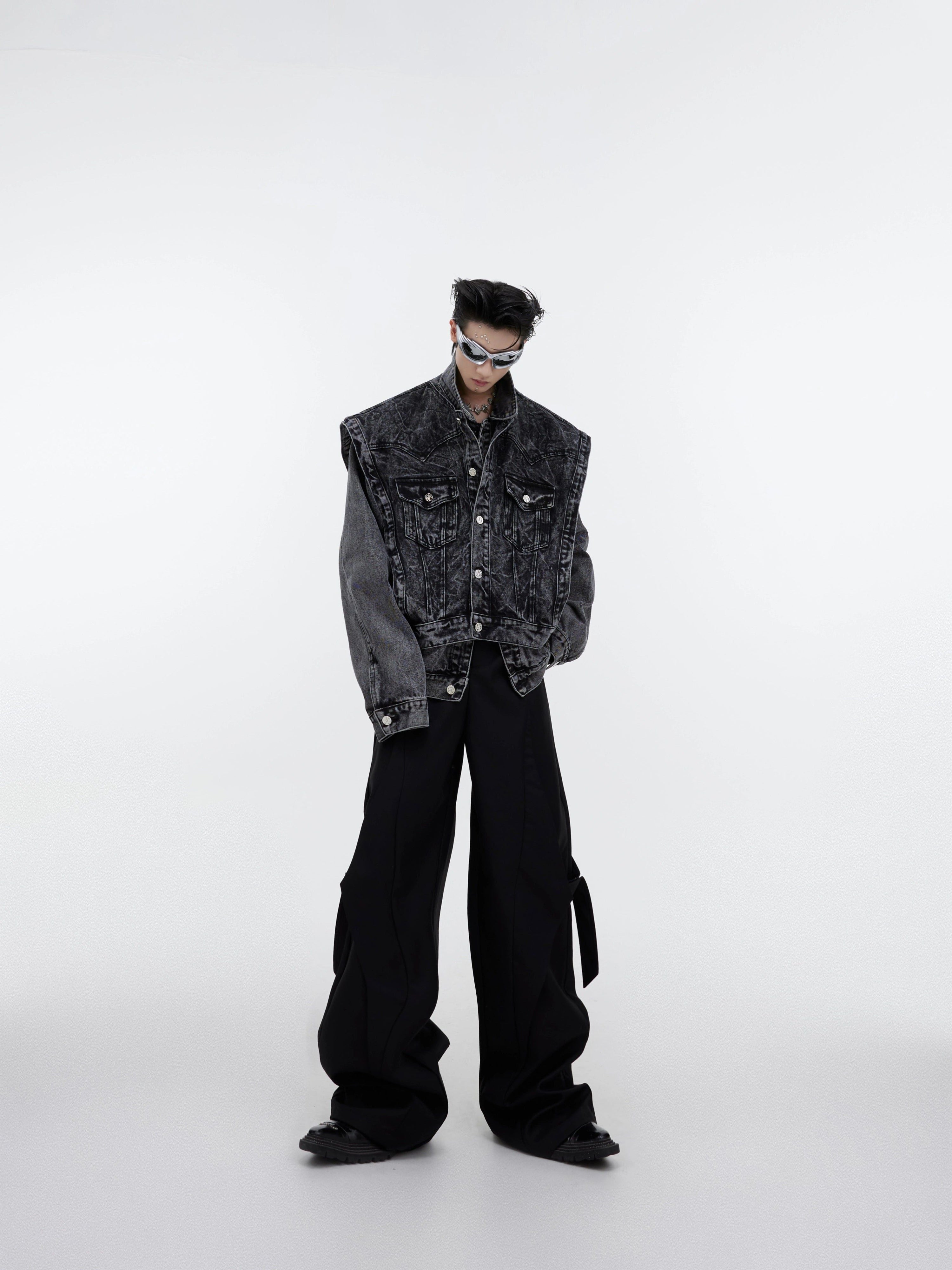 Oversize Two-piece Layered Denim Vest Jacket