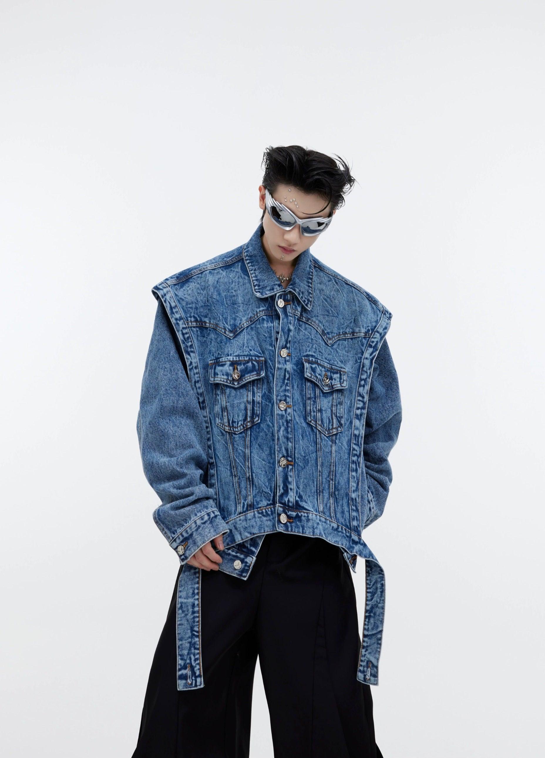 Oversize Two-piece Layered Denim Vest Jacket