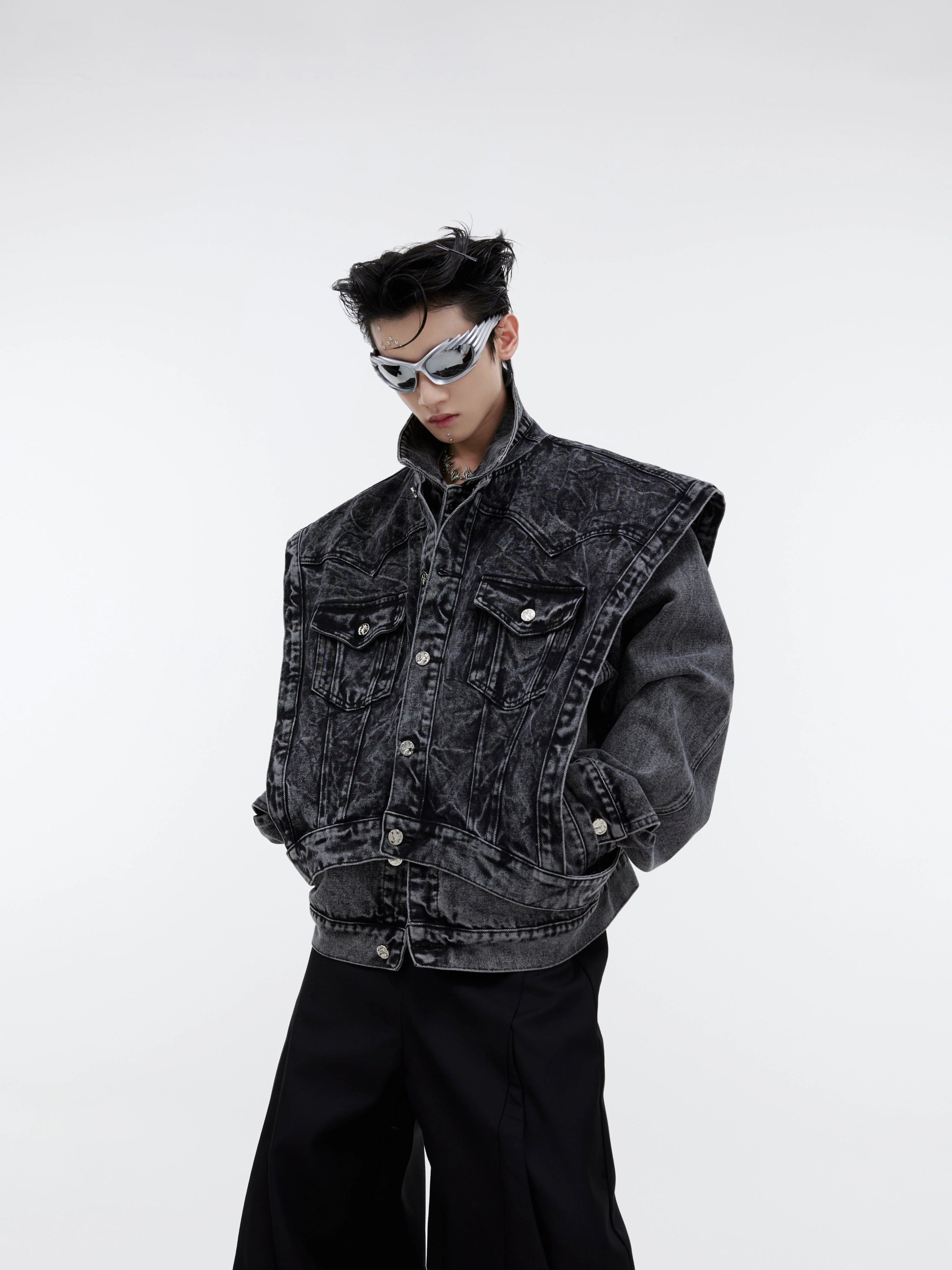 Oversize Two-piece Layered Denim Vest Jacket