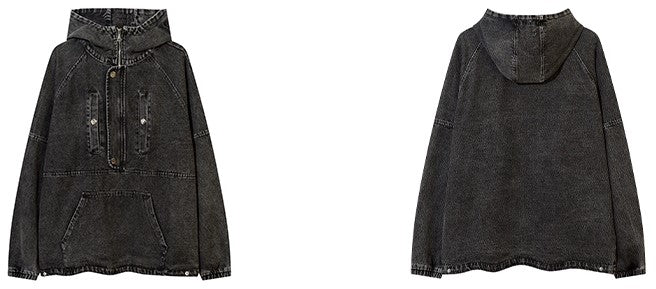 Felpa con cappuccio oversize in denim con cerniera