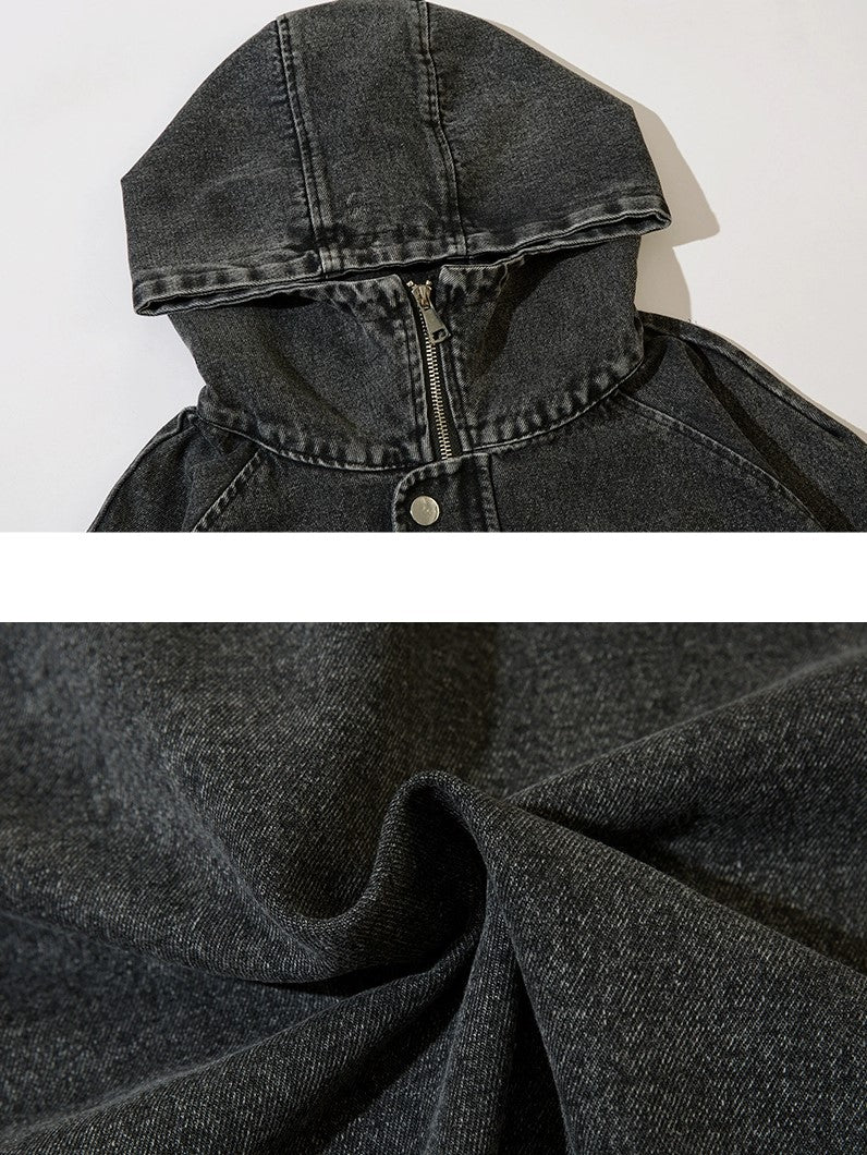 Felpa con cappuccio oversize in denim con cerniera