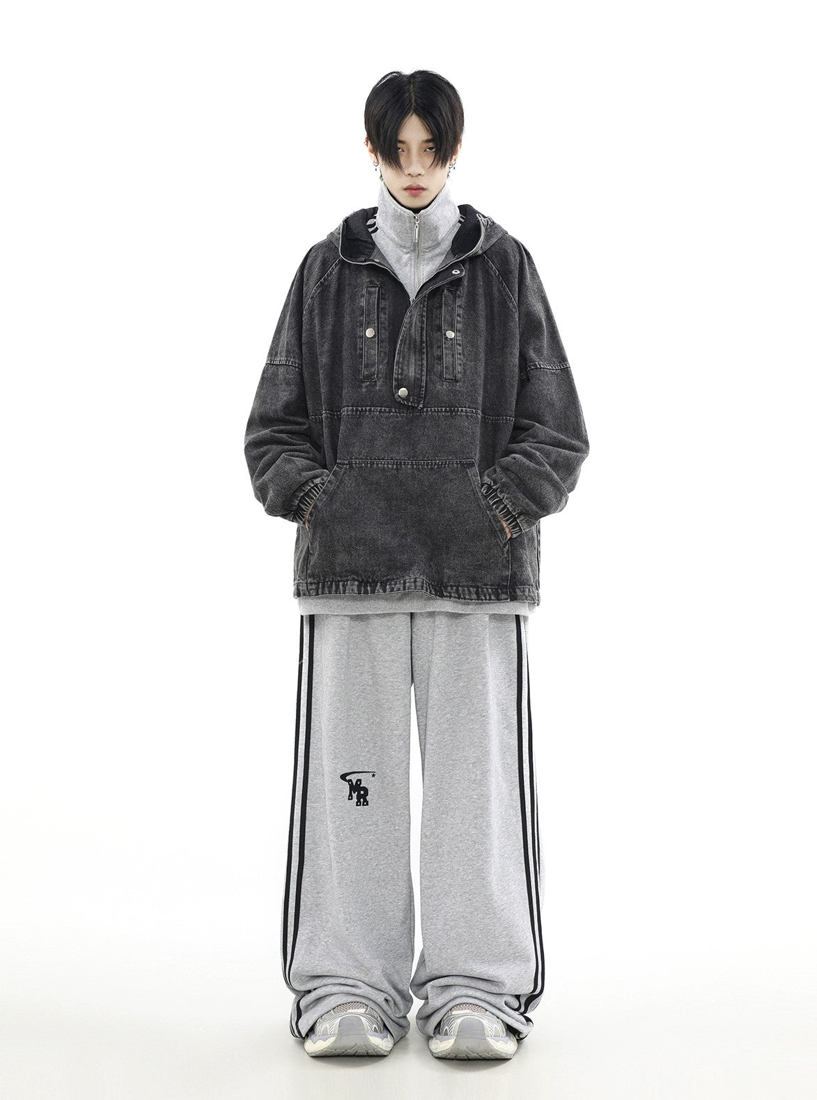 Felpa con cappuccio oversize in denim con cerniera