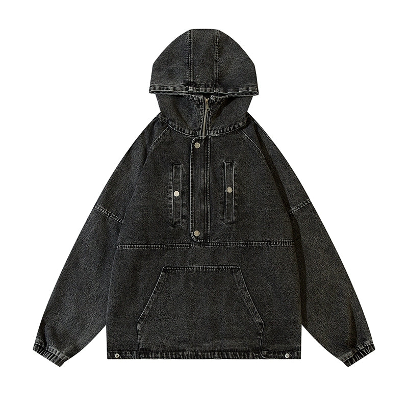 Felpa con cappuccio oversize in denim con cerniera