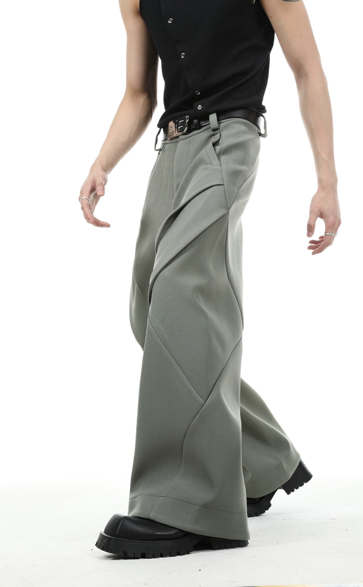 Oversize Zipper Hoodie & Wide-leg Pleats Sweatpants Setup