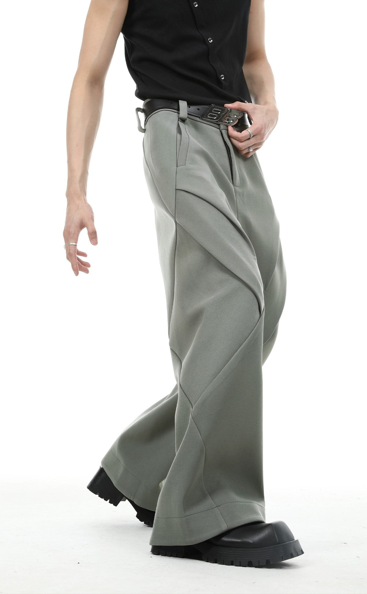 Oversize Zipper Hoodie & Wide-leg Pleats Sweatpants Setup