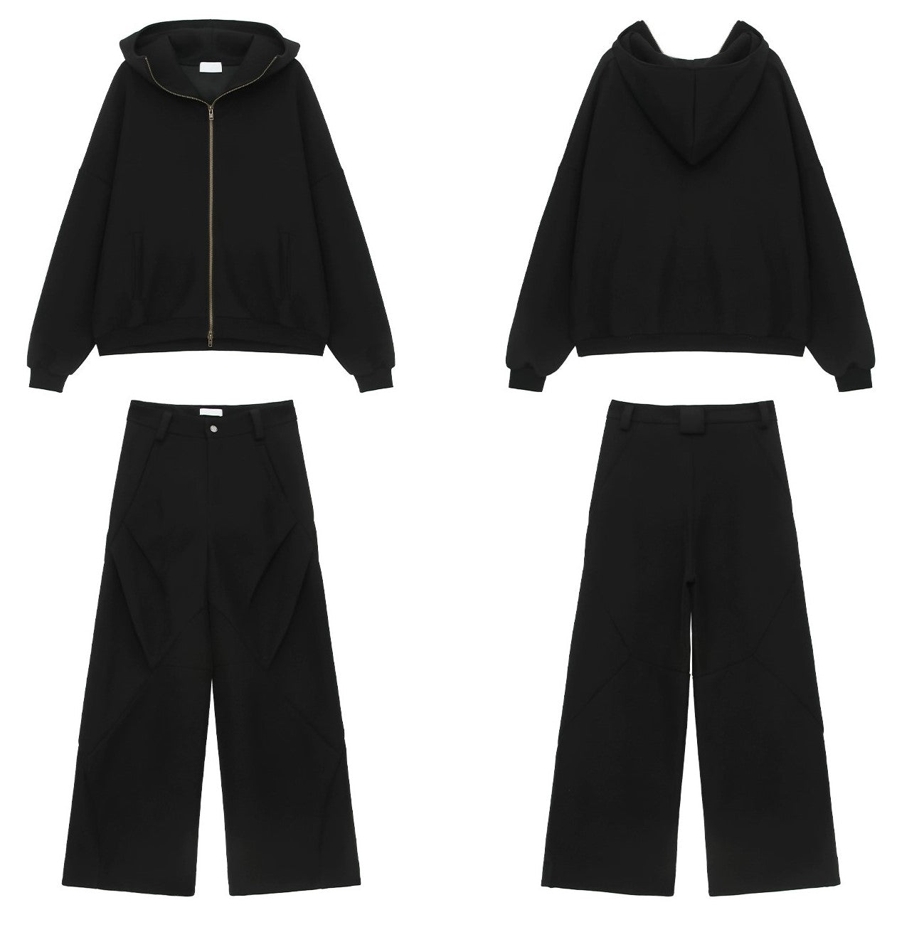 Oversize Zipper Hoodie & Wide-leg Pleats Sweatpants Setup