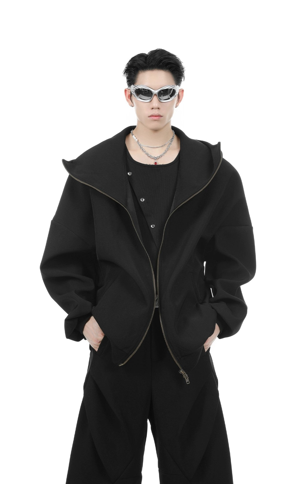 Oversize Zipper Hoodie & Wide-leg Pleats Sweatpants Setup