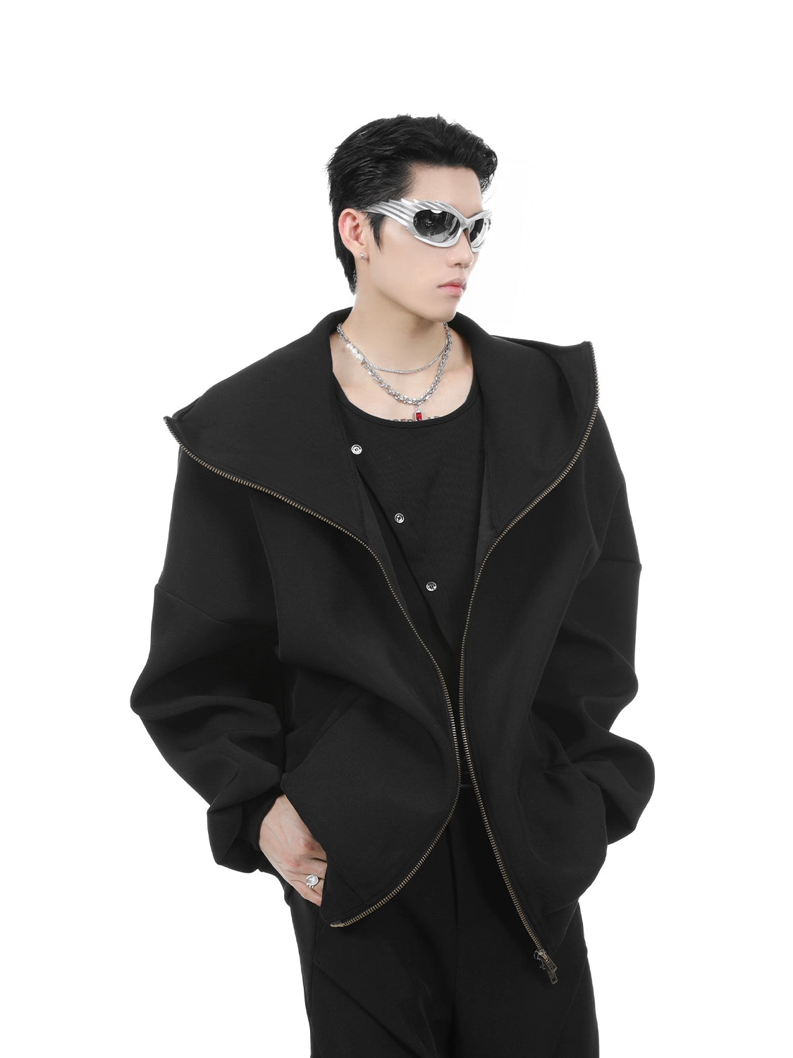 Oversize Zipper Hoodie & Wide-leg Pleats Sweatpants Setup