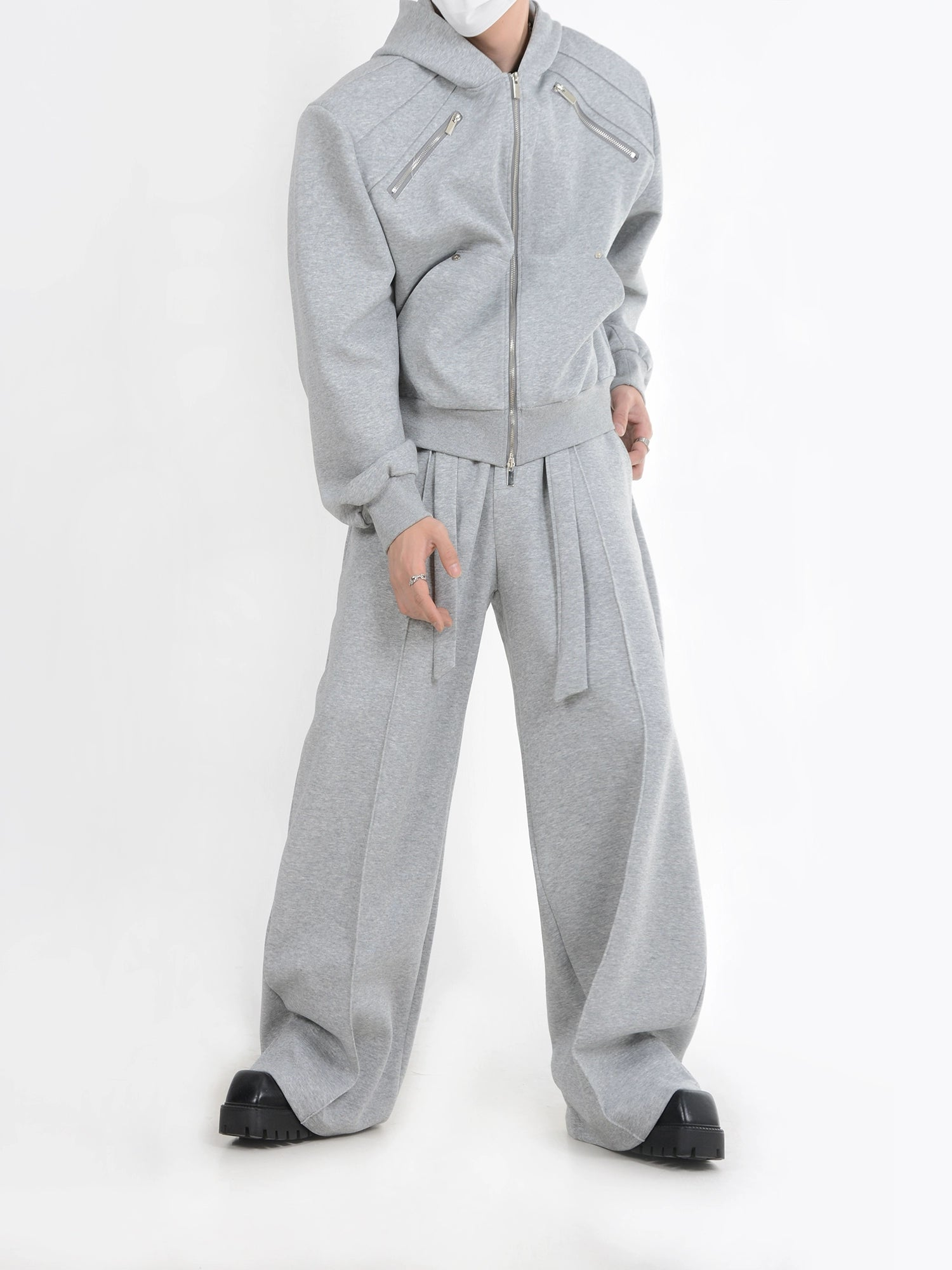 Oversize Zipper Hoodie & Wide-leg Sweatpants Setup