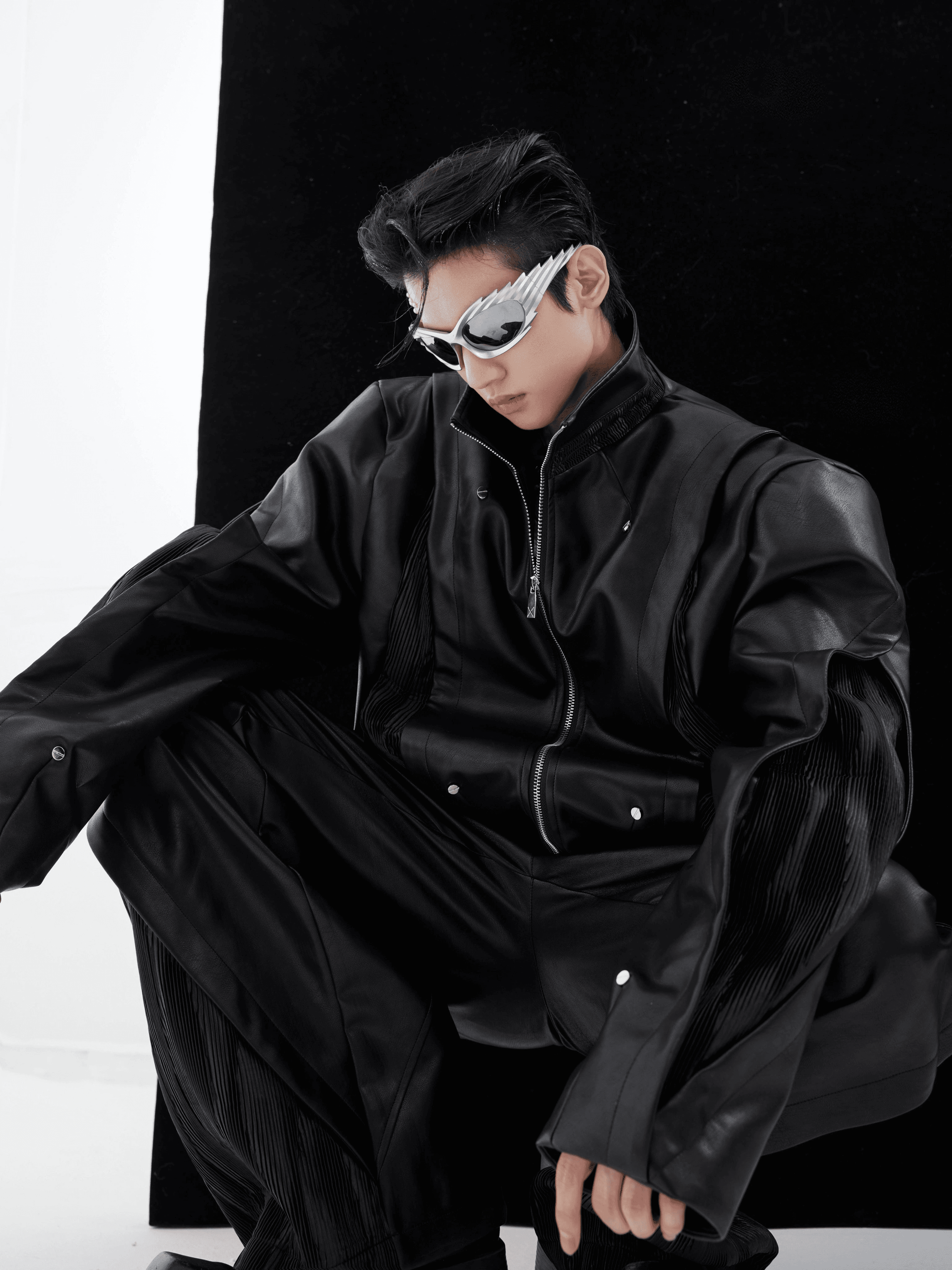 Patchwork Motorcycle PU Leather Jacket & PU Leather Pants Setup