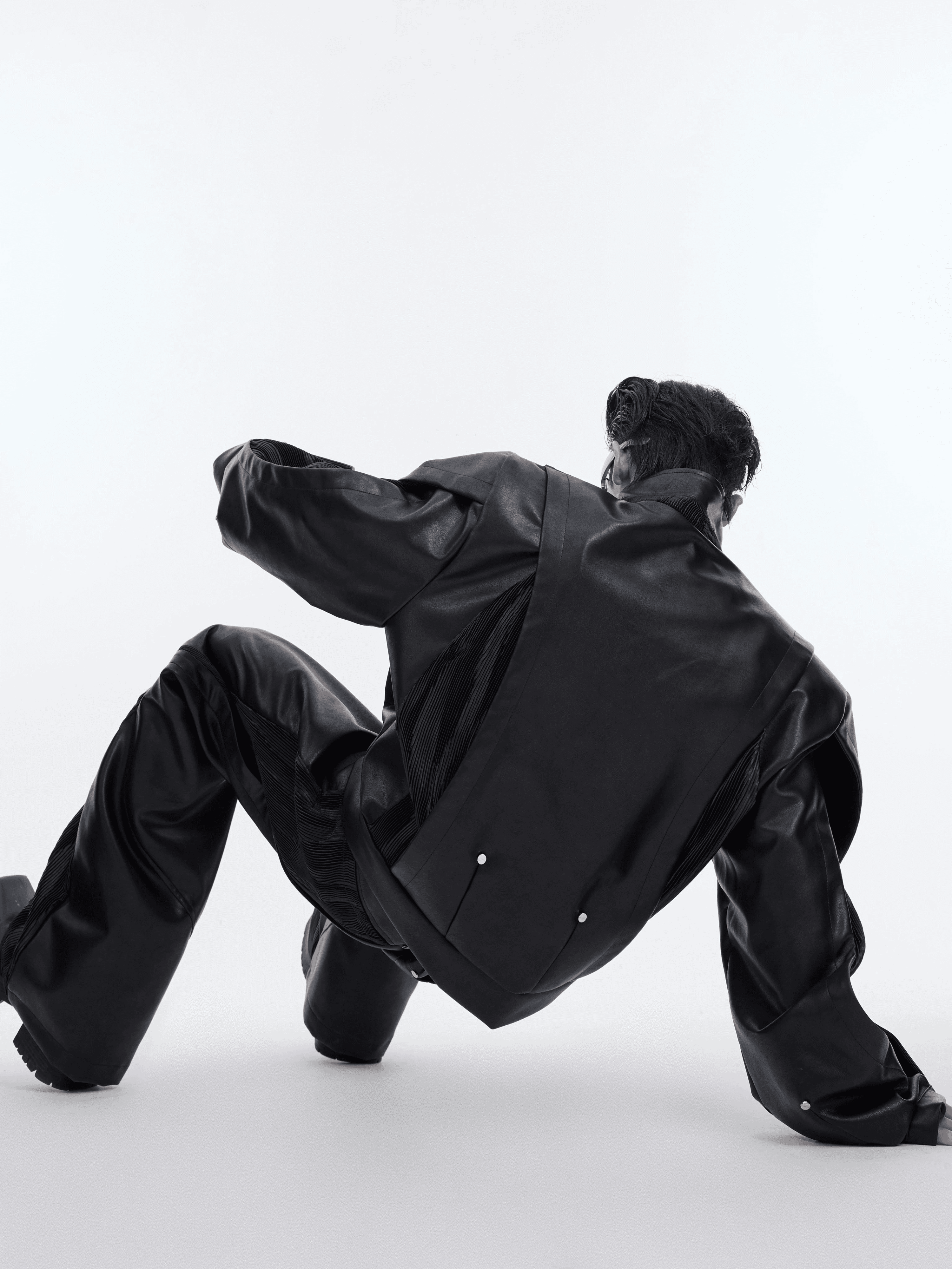 Patchwork Motorcycle PU Leather Jacket & PU Leather Pants Setup