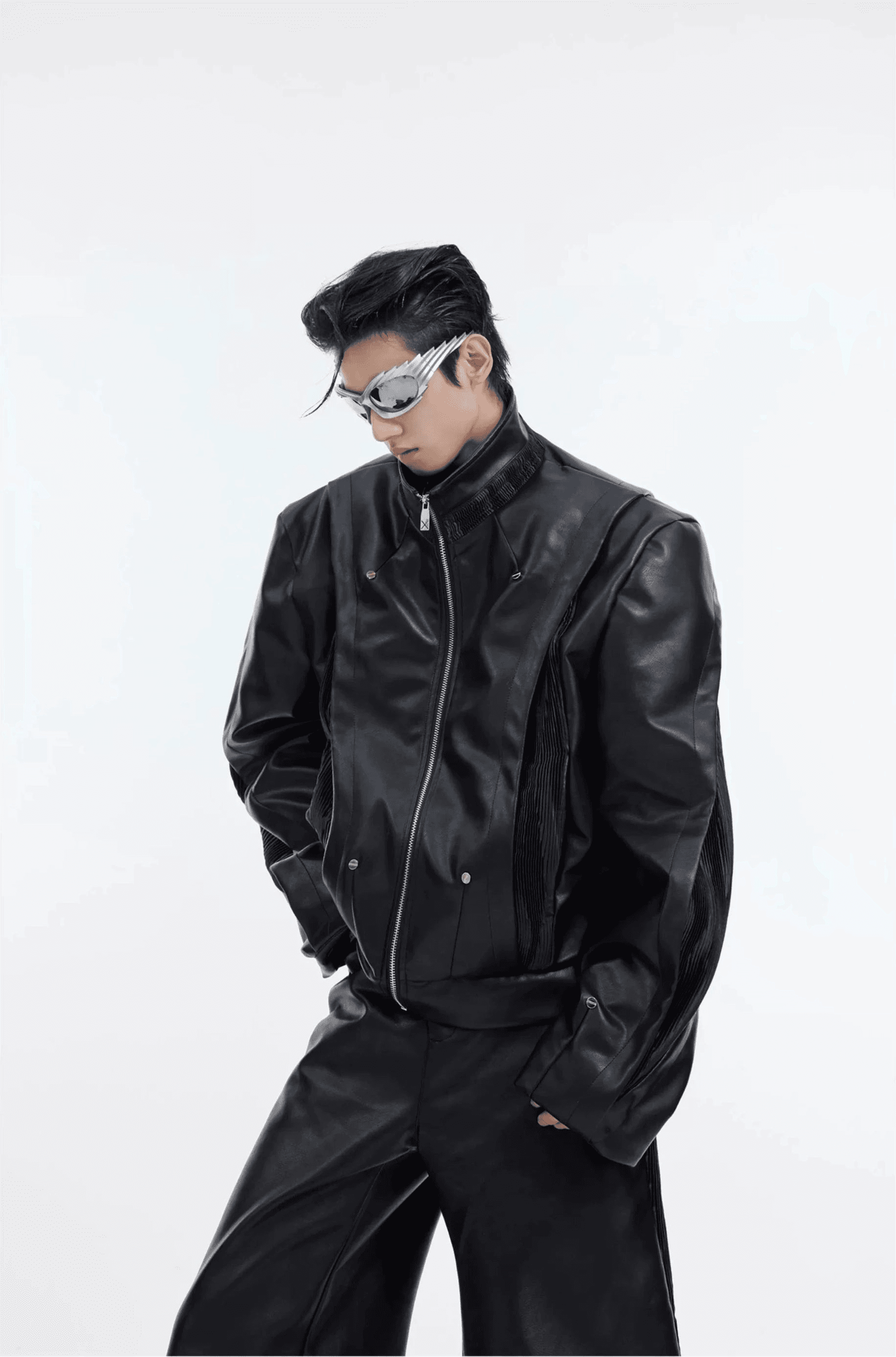 Patchwork Motorcycle PU Leather Jacket & PU Leather Pants Setup