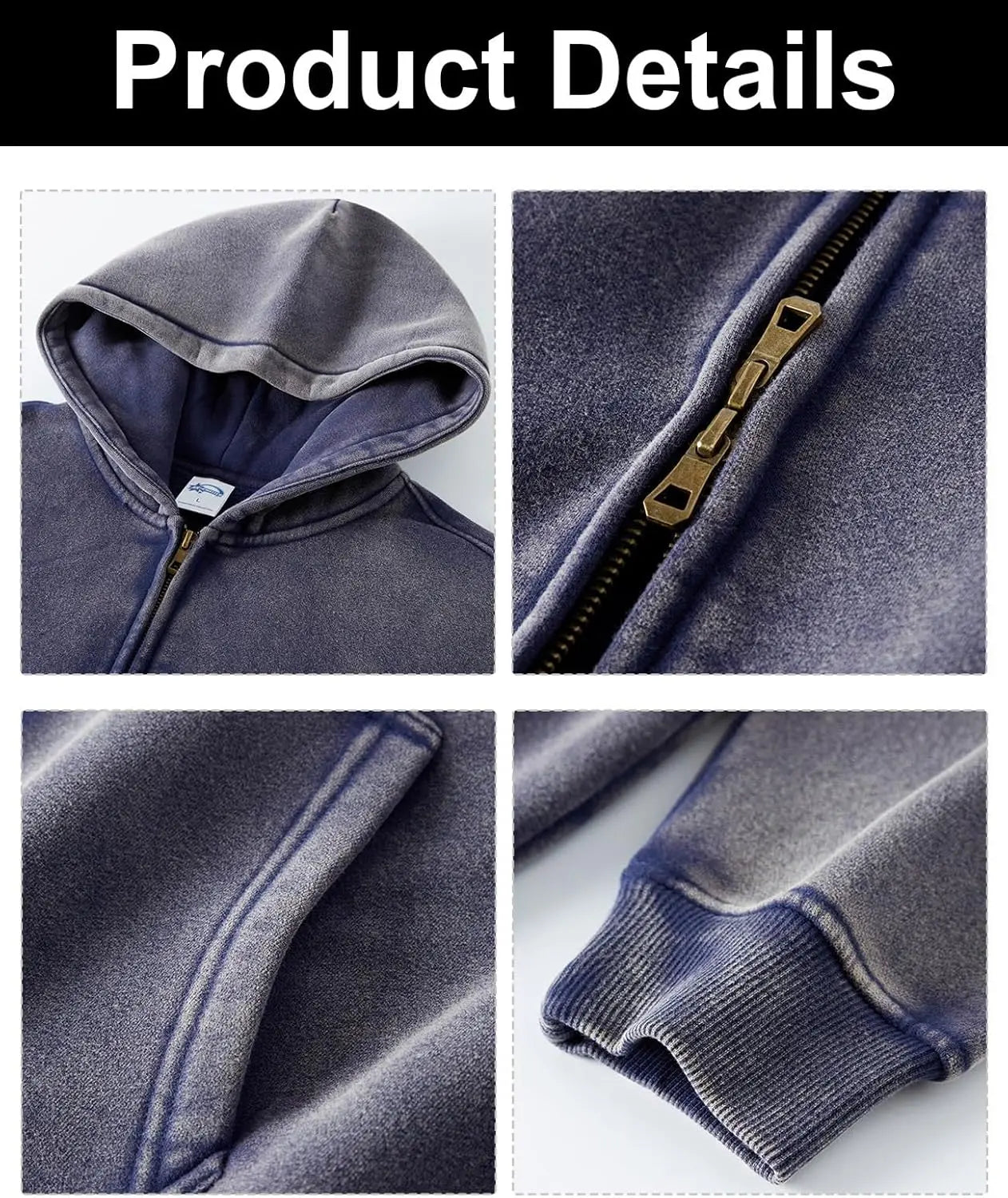 Washed Distressed Fleece Zip Up Hoodies
