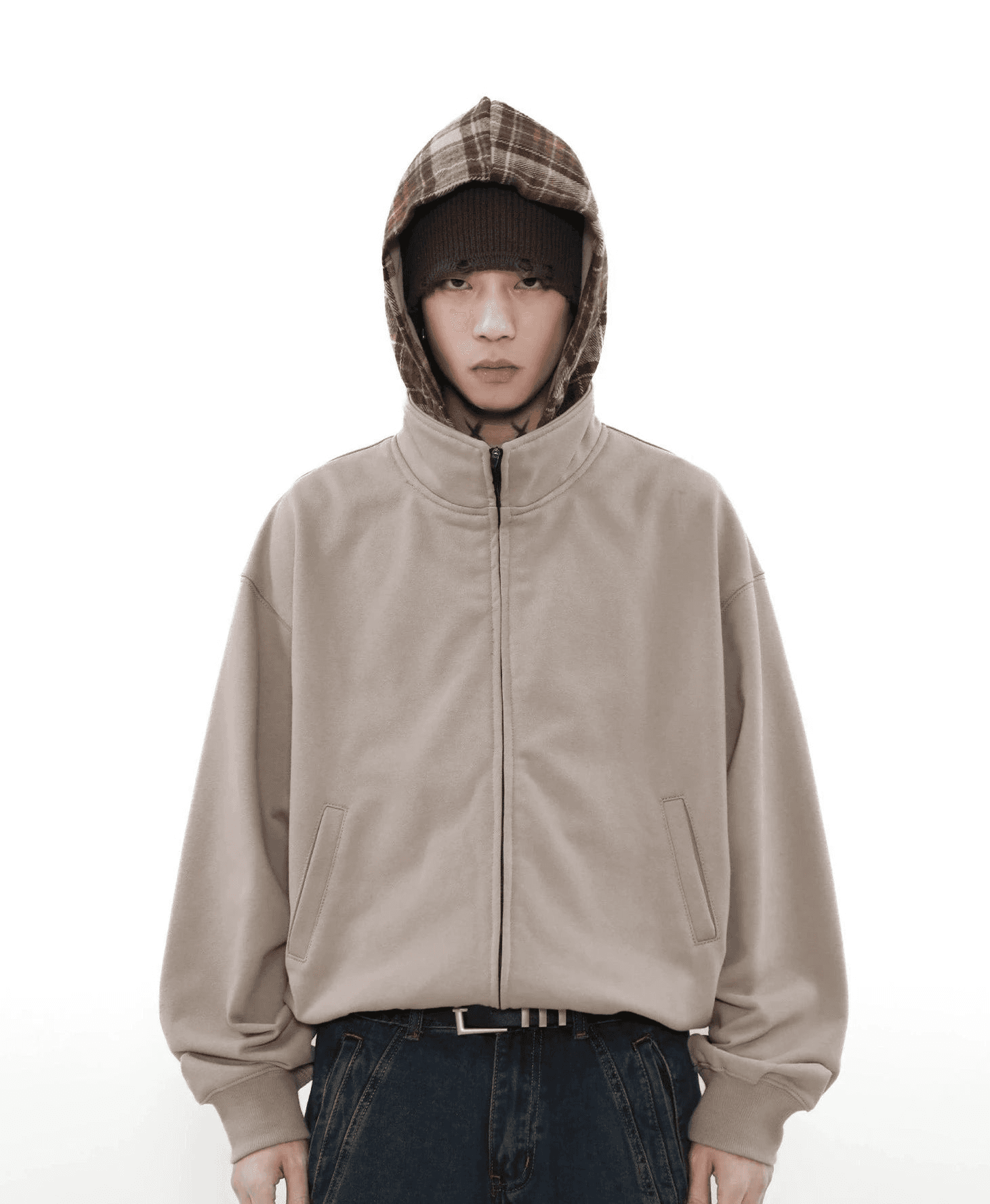 Sweat à capuche zippé à carreaux