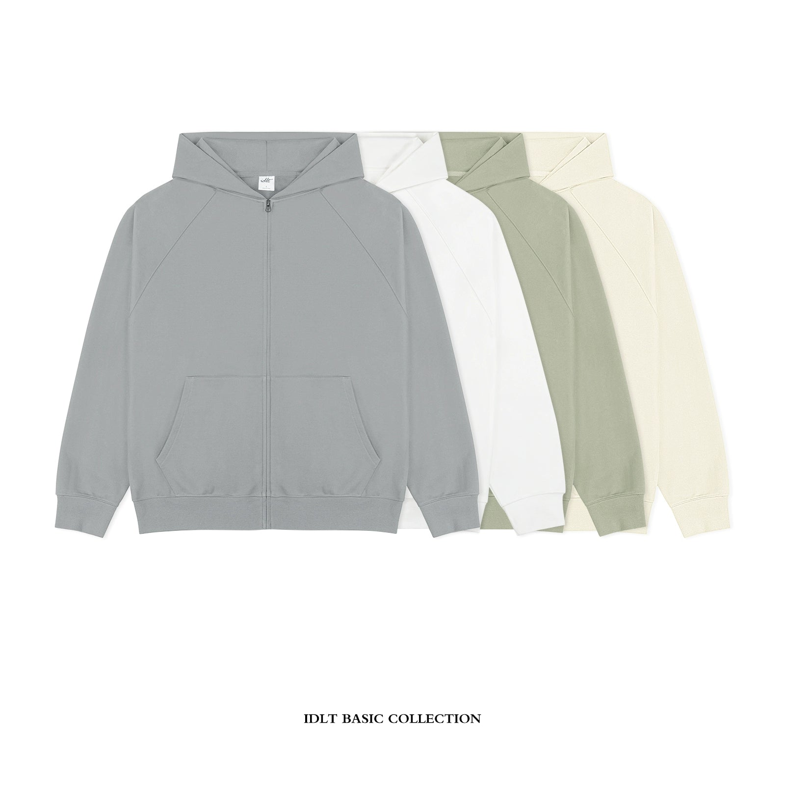 Raglan-sleeve Basic Zipper Hoodie