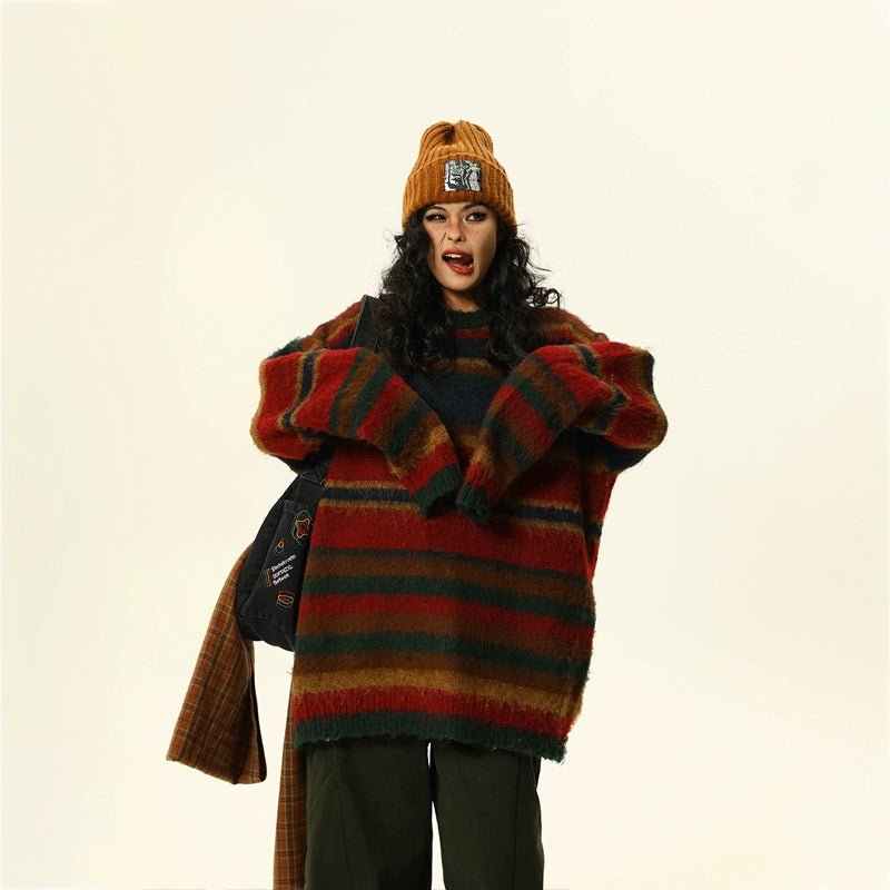 Retro Contrasting Knit Sweater