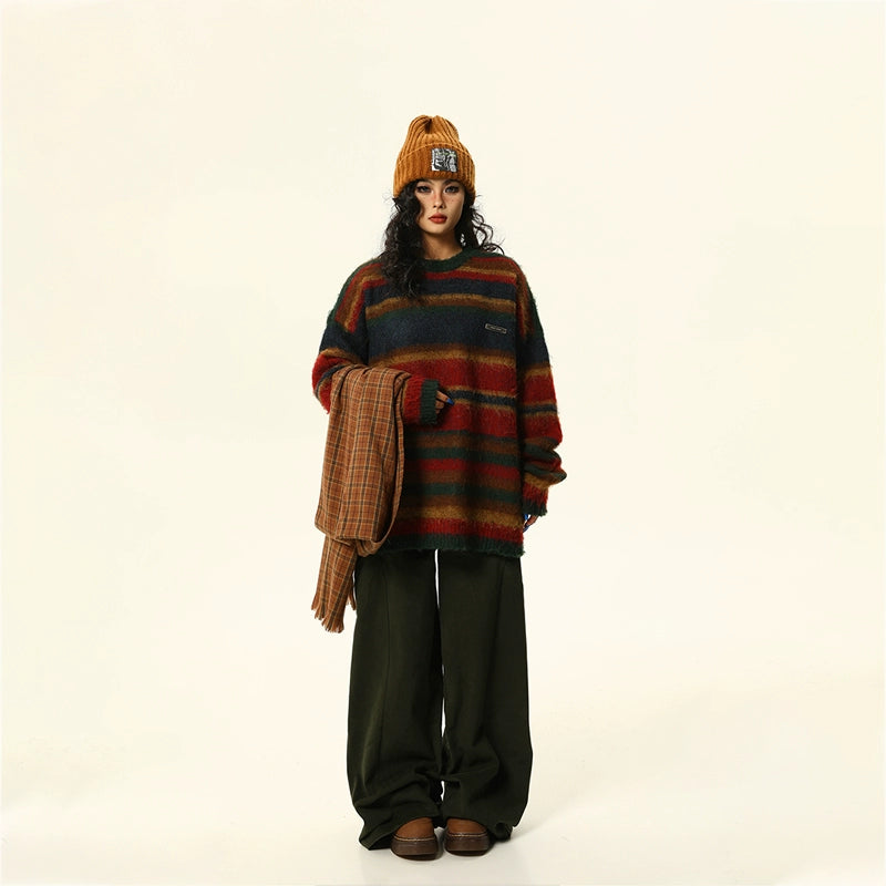 Retro Contrasting Knit Sweater
