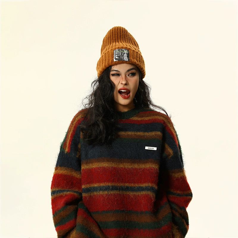 Retro Contrasting Knit Sweater