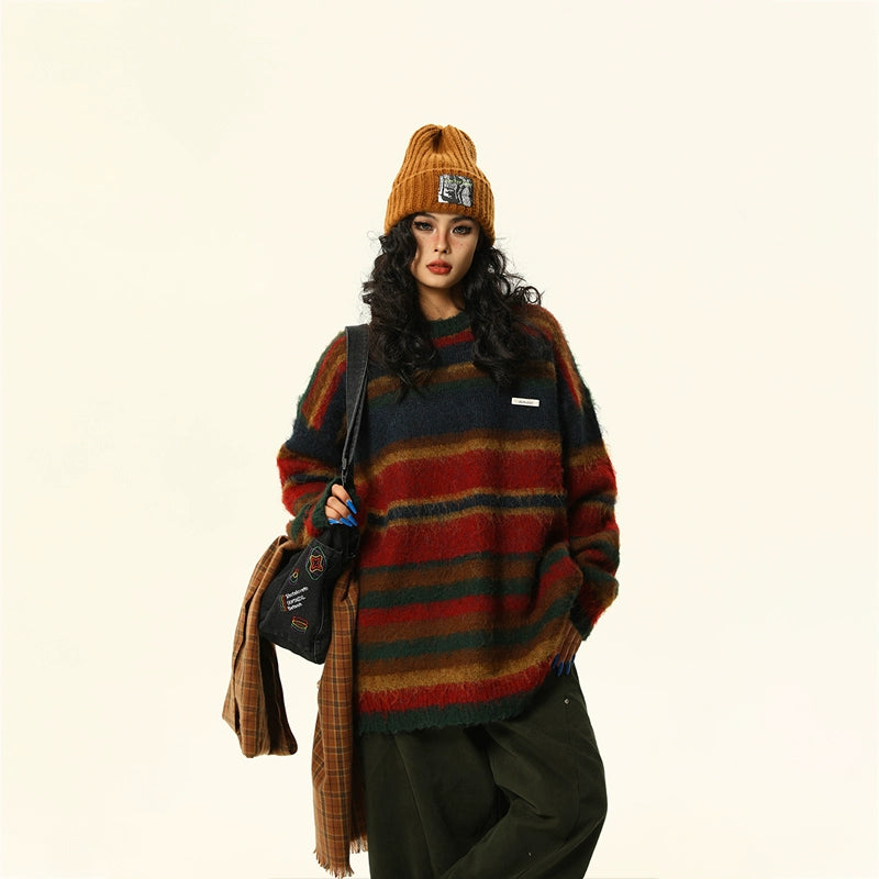 Retro Contrasting Knit Sweater