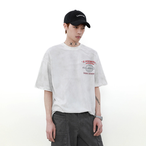 Retro Dirty Dyed Print Short Sleeve T-Shirt - White / M