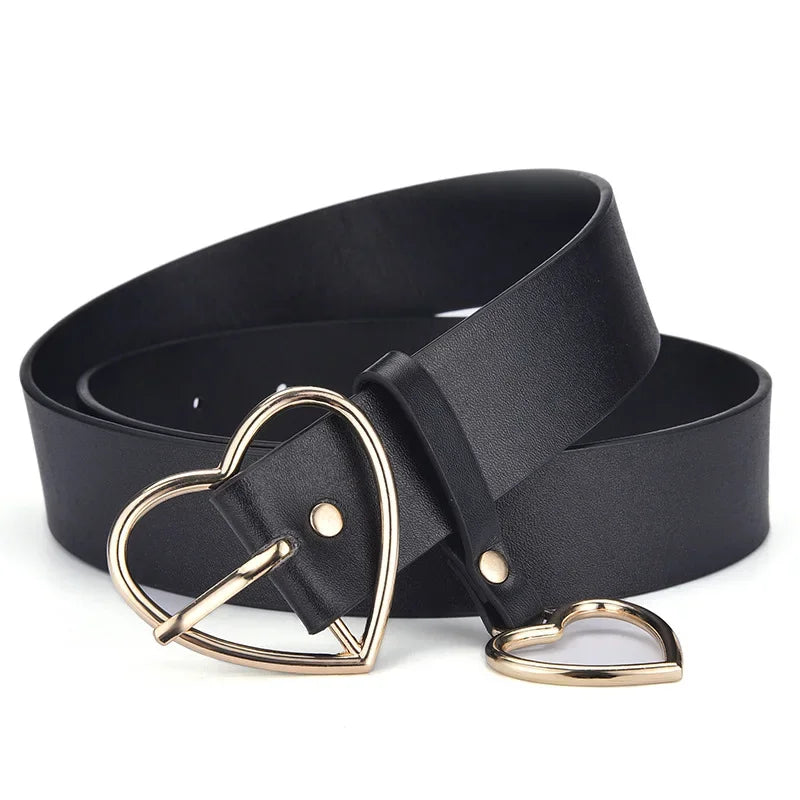 Heart Buckle Leather Black Belt