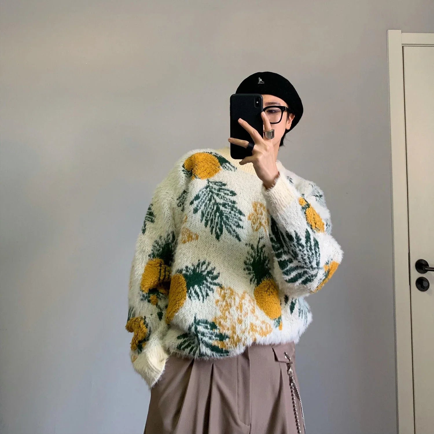 Men Cozy Pineapple Jacquard Knitted Cool Sweater