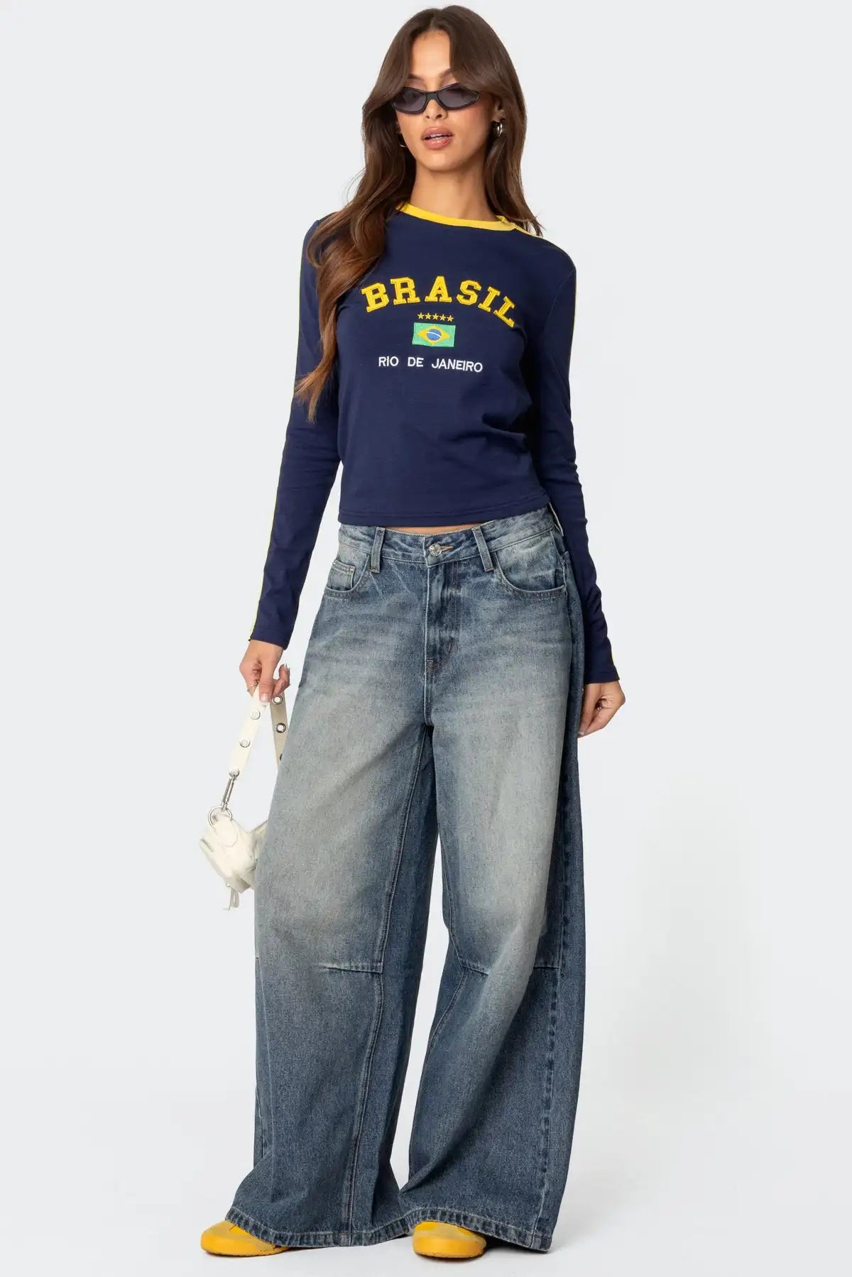 Brazilian Vintage Letter Print Crop T-Shirt
