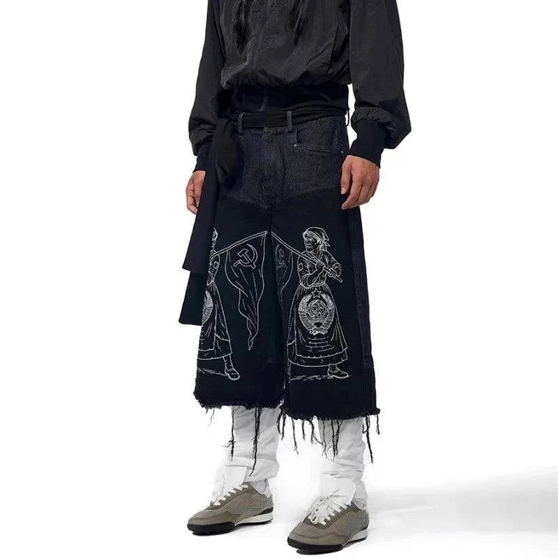 Original bestickte Quasten Burr Denim Jorts