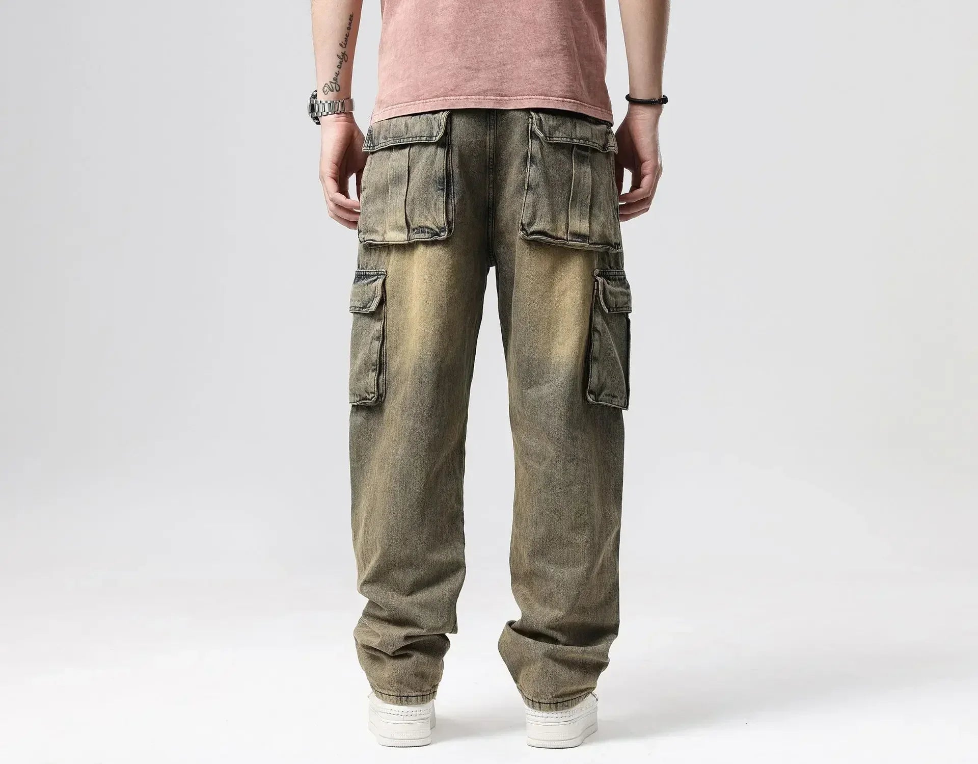 Jean droit baggy taille haute effet usé