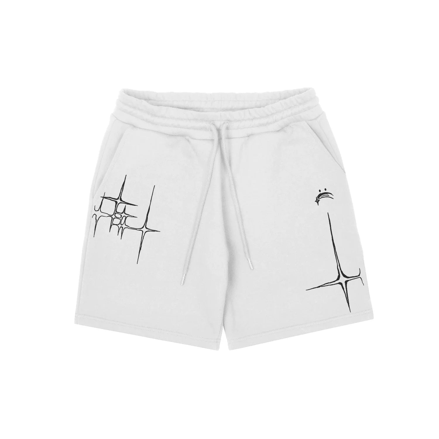 Pantaloncini oversize con stampa grafica lirica
