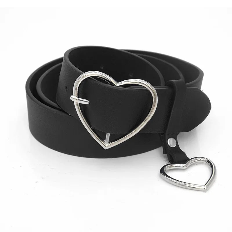 Heart Buckle Leather Black Belt