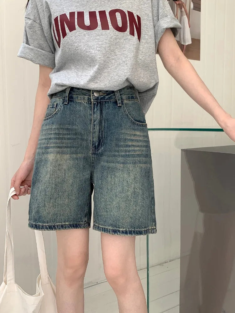 Vintage denim short met hoge taille voor dames