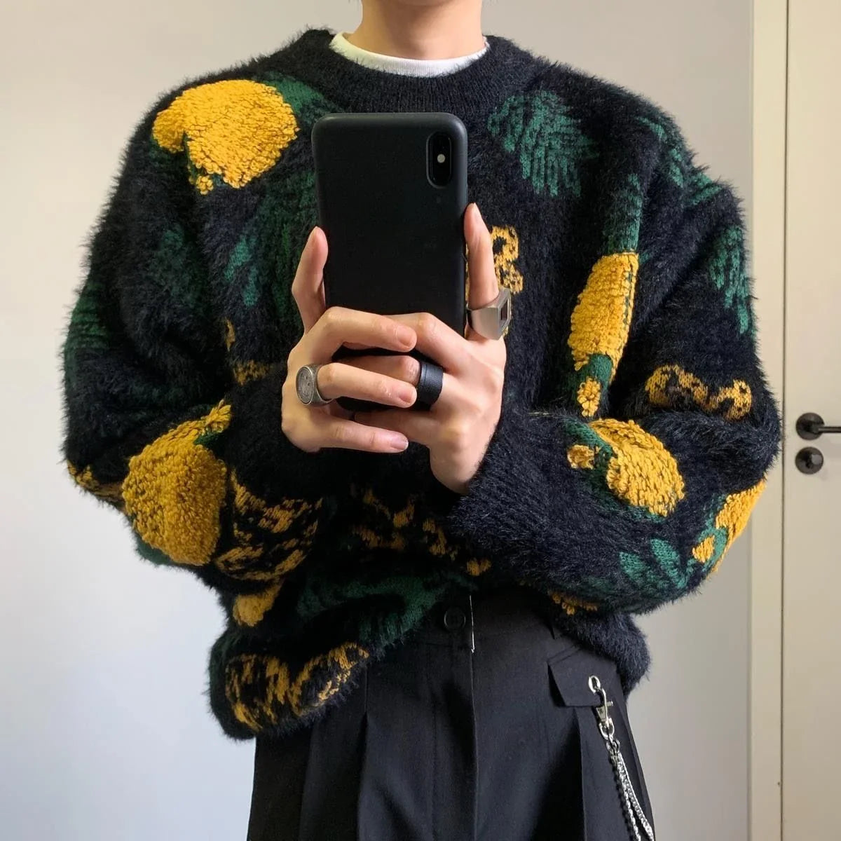 Men Cozy Pineapple Jacquard Knitted Cool Sweater