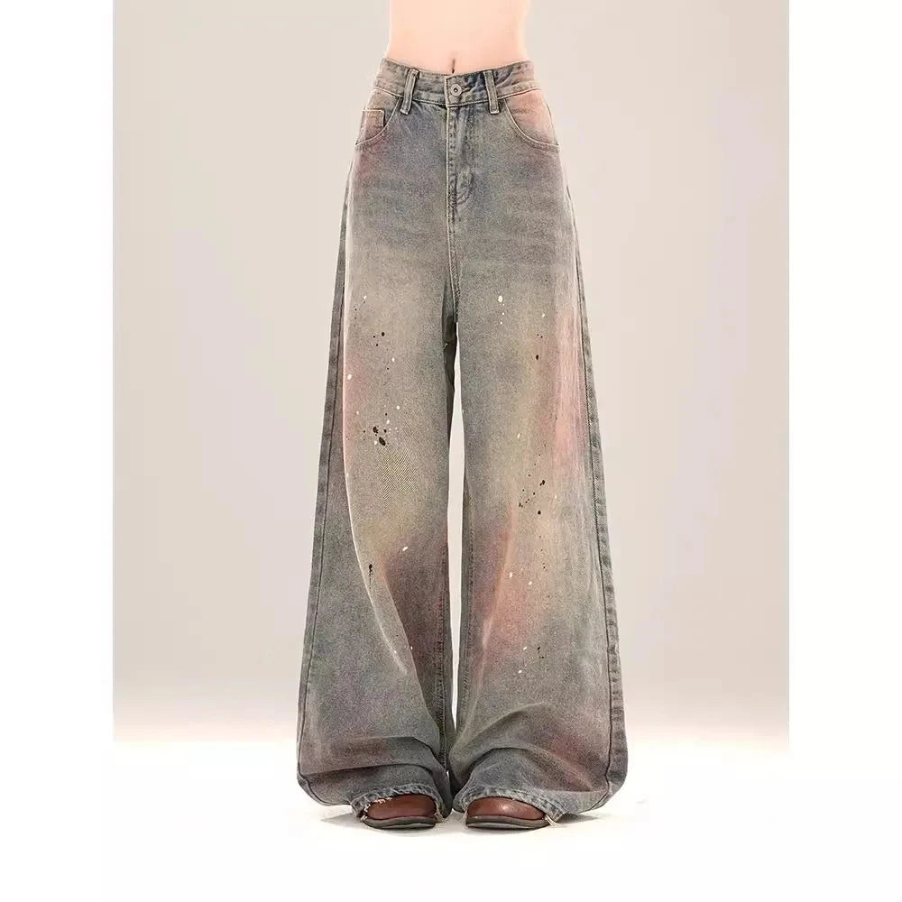 Jean large dégradé vintage pour femme