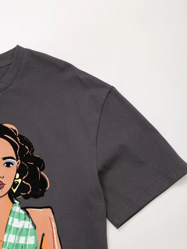Stylish Gray Cotton Print T-Shirt
