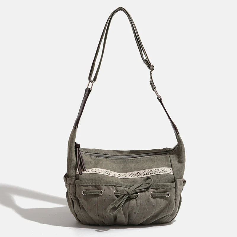 Vintage Denim Drawstring Shoulder Bag