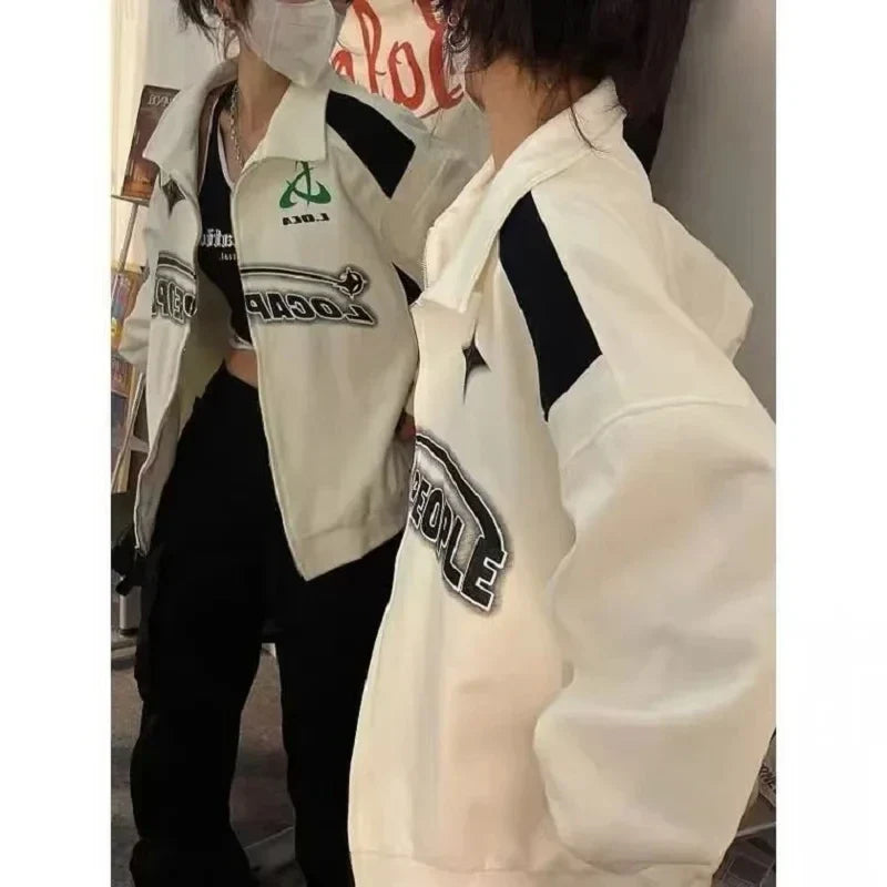 Oversized Vintage Black White Zip-Up Sweatshirt