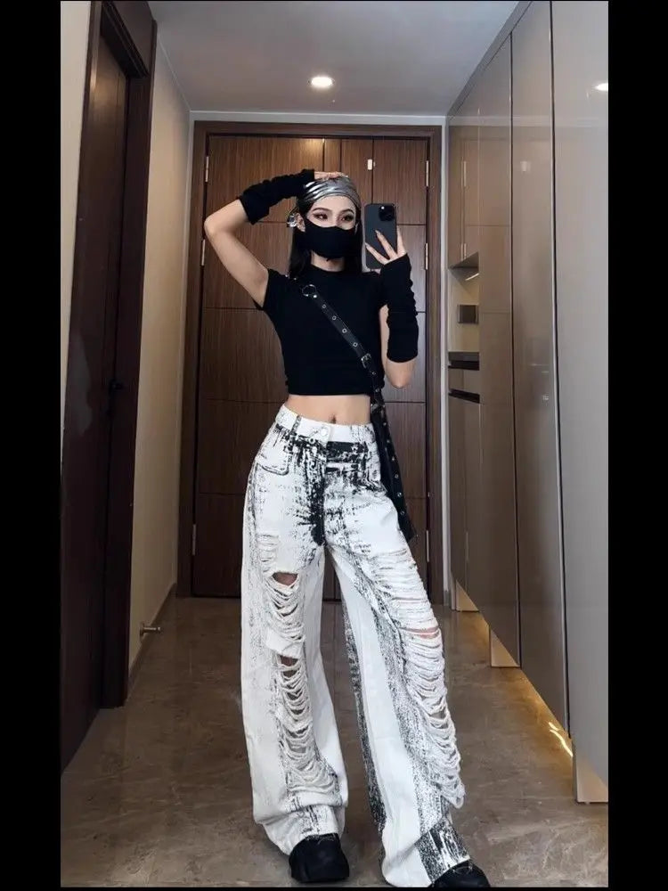 Jean déchiré vintage pour femme style streetwear
