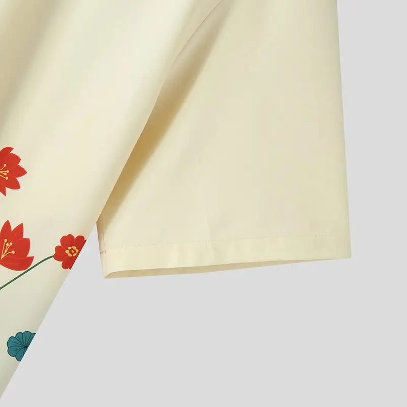 Breathable Floral Print Loose Fit Lapel Shirt