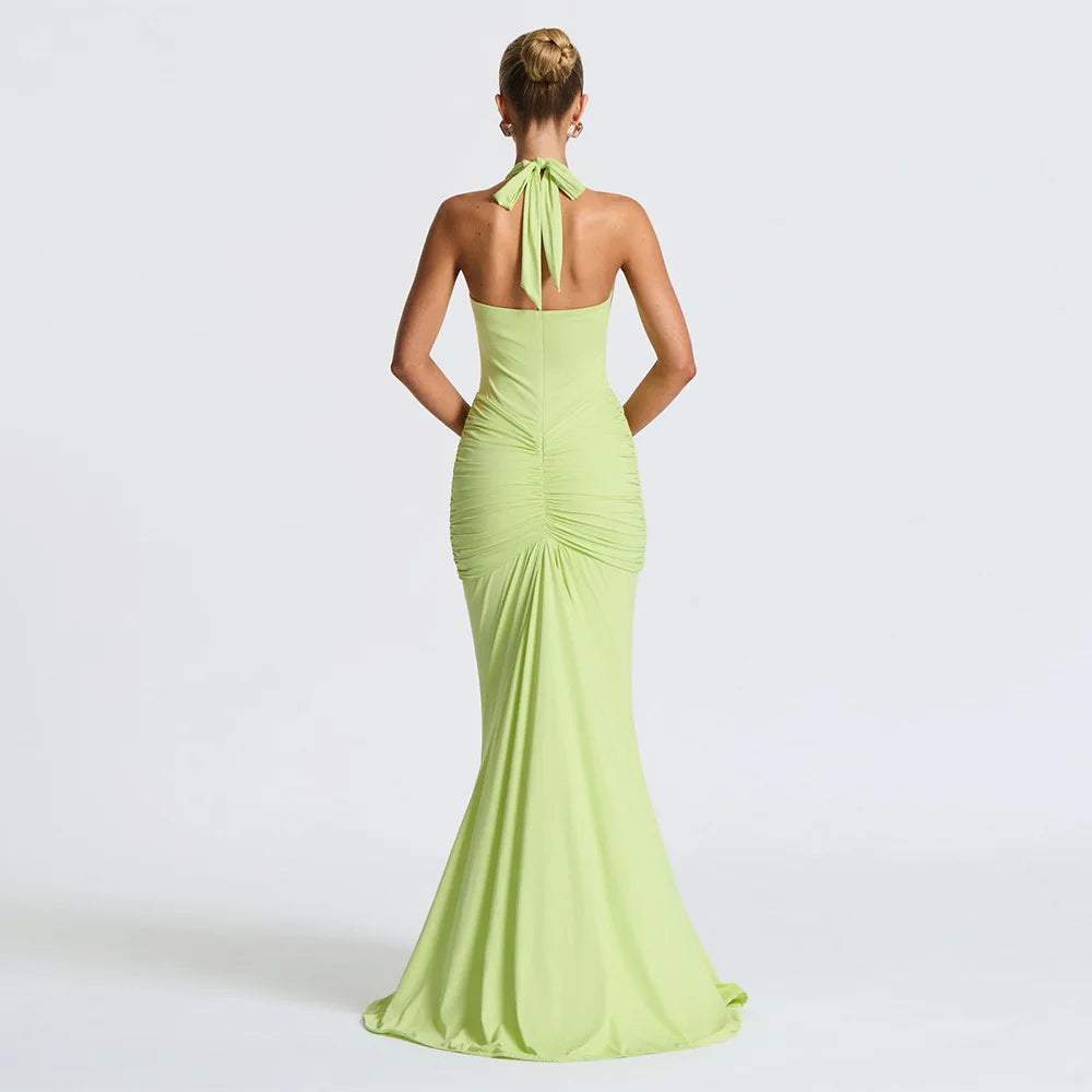 Ruched Deep Plunge Maxi Dress