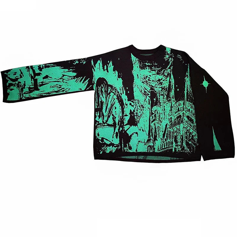 Vintage Green Gothic Style Oversized Knitwear Sweater