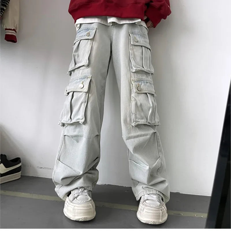 Men's Patchwork Straight Cargo Jeans